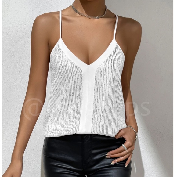 Rouge! Tops - White Sequin Cami Top